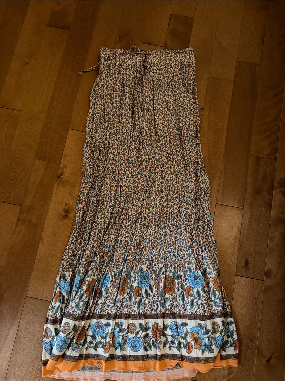 SHEIN Cream Maxi Skirt with Teal & Rust Floral Border